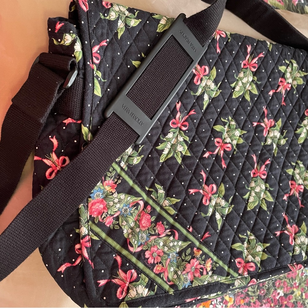 Vera Bradley black and pink floral laptop bag